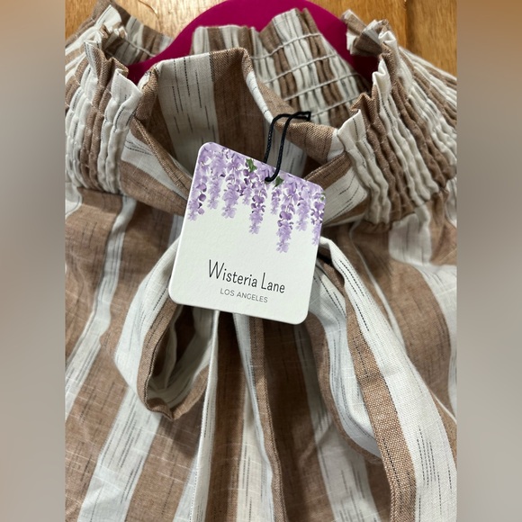 NWT WISTERIA LANE Striped Tan and White Women's Palazzo Pants - M LONG - Picture 2 of 6